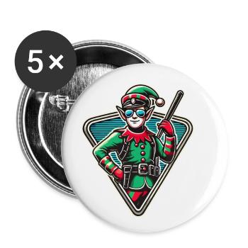 Weihnachtself Mit Sonnenbrille - Buttons groß 56 mm (5er Pack) - Weiß - Vorne