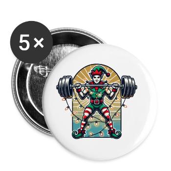 Christmas Gym Elf With Dumbbell Training - Buttons large 2.2''/56 mm (5-pack) - white - Front