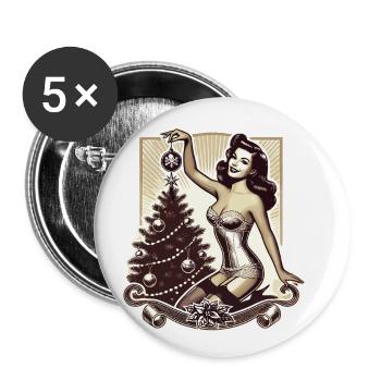 Retro Weihnachts Pin-Up Vintage Charme - Buttons groß 56 mm (5er Pack) - Weiß - Vorne