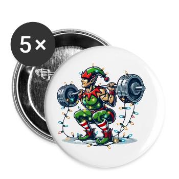 Christmas Muscle Building Elf Dumbbell Training - Buttons large 2.2''/56 mm (5-pack) - white - Front