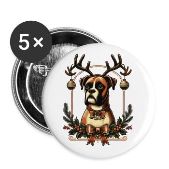 Boxer Hund Mit Rentiergeweih Weihnachtlich - Buttons groß 56 mm (5er Pack) - Weiß - Vorne
