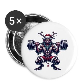 Krampus Bodybuilder Muscle Training Winter Gym - Buttons large 2.2''/56 mm (5-pack) - white - Front