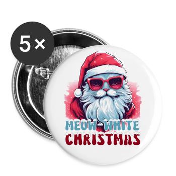 Chat angora turc du Père Noël - Lot de 5 grands badges (56 mm) - blanc - Devant