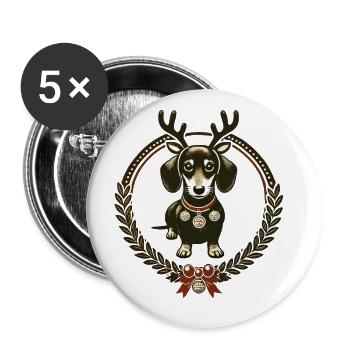 Dackel Mit Geweih Im Festlichen Kranz - Buttons groß 56 mm (5er Pack) - Weiß - Vorne