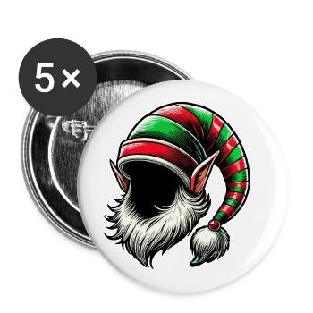 Weihnachtlicher Elfenhut mit Bart und Ohren Kostüm - Buttons groß 56 mm (5er Pack) - Weiß - Vorne
