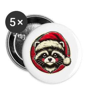 Cheerful raccoon with Christmas hat - Buttons large 2.2''/56 mm (5-pack) - white - Front