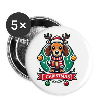 Weihnachtlicher Hund Mit Geweih Und Schal - Buttons groß 56 mm (5er Pack) - Weiß - Vorne