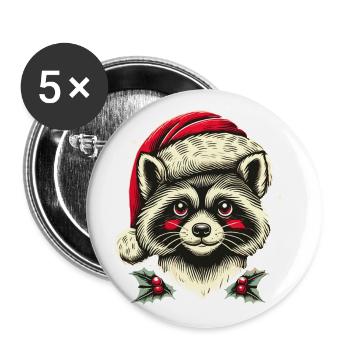 Fröhlicher Waschbär Weihnachten - Buttons groß 56 mm (5er Pack) - Weiß - Vorne