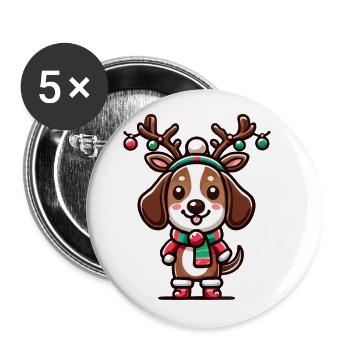 Chiot de Noël mignon avec des bois - Lot de 5 grands badges (56 mm) - blanc - Devant