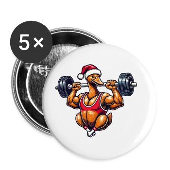 Lustige Weihnachtsgans Bodybuilding Motiv - Buttons groß 56 mm (5er Pack) - Weiß - Vorne