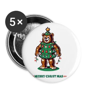 Ours blanc joyeux Noël avec des guirlandes lumineuses - Lot de 5 grands badges (56 mm) - blanc - Devant