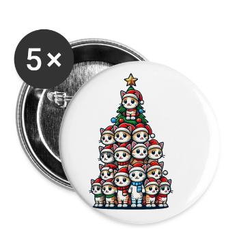 Christmas Cats Christmas Tree Fun - Buttons large 2.2''/56 mm (5-pack) - white - Front