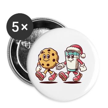 Kekse Und Milch Weihnachtsfreunde - Buttons groß 56 mm (5er Pack) - Weiß - Vorne