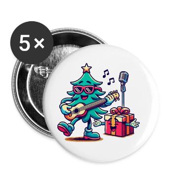 Fröhlicher Weihnachtsbaum Retro Musik - Buttons groß 56 mm (5er Pack) - Weiß - Vorne