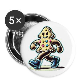 Gingerbread man with boots smiling - Buttons large 2.2''/56 mm (5-pack) - white - Front