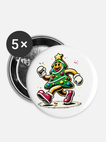 Lustiger Weihnachtsbaum Im Comicstil - Buttons groß 56 mm (5er Pack) - Weiß