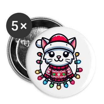 Christmas cat with fairy lights - Buttons large 2.2''/56 mm (5-pack) - white - Front