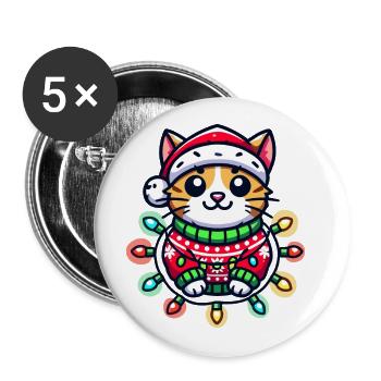 Christmas cat in sweater with lights - Buttons large 2.2''/56 mm (5-pack) - white - Front
