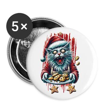 Verrückte Katze Weihnachten Plätzchen Chaos - Buttons groß 56 mm (5er Pack) - Weiß - Vorne
