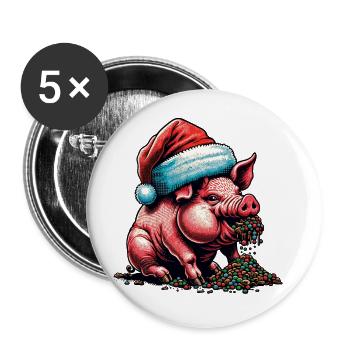 Christmas Pig with Hat - Buttons large 2.2''/56 mm (5-pack) - white - Front
