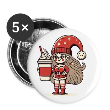 Weihnachtlicher Kaffeeliebhaber Gnom - Buttons groß 56 mm (5er Pack) - Weiß - Vorne