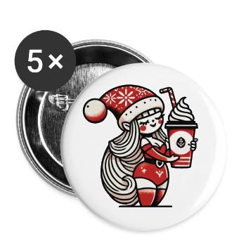 Nain de Noël avec du café pour les amateurs de café - Lot de 5 grands badges (56 mm) - blanc - Devant