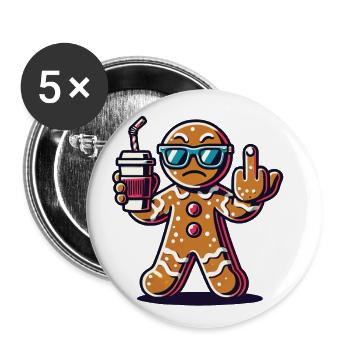 Christmas gingerbread man with middle finger - Buttons large 2.2''/56 mm (5-pack) - white - Front