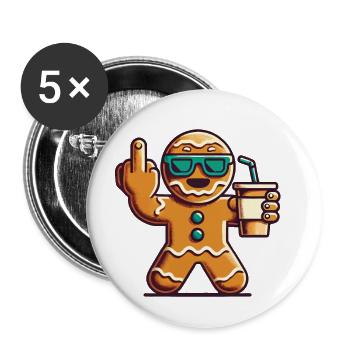 Bonhomme en pain d’épice de Noël avec doigt d’honneur - Lot de 5 grands badges (56 mm) - blanc - Devant