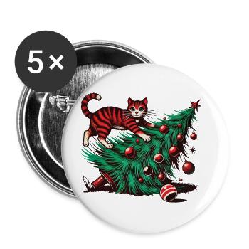 Funny Cat Christmas Retro Vintage - Buttons large 2.2''/56 mm (5-pack) - white - Front