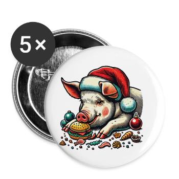 Christmas Eaten Pig with Burger - Buttons large 2.2''/56 mm (5-pack) - white - Front