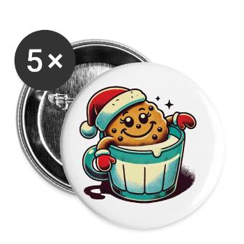 Weihnachten Retro Vintage Kekstasse - Buttons groß 56 mm (5er Pack) - Weiß - Vorne