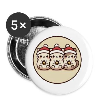 Süße Katzen Mit Weihnachtsmützen - Buttons groß 56 mm (5er Pack) - Weiß - Vorne