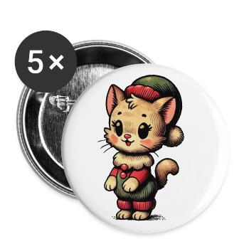 Funny Cat Christmas Retro Vintage Style - Buttons large 2.2''/56 mm (5-pack) - white - Front