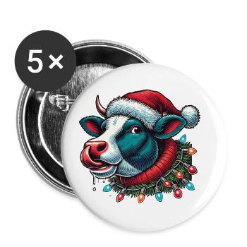 Weihnachten Lustige Kuh Mit Lichterkette - Buttons groß 56 mm (5er Pack) - Weiß - Vorne