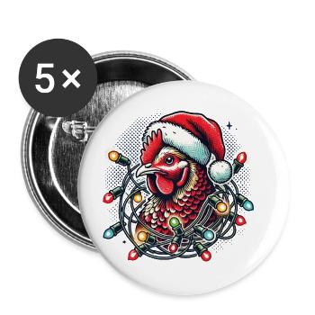 Weihnachtshuhn Mit Lichterkette - Buttons groß 56 mm (5er Pack) - Weiß - Vorne