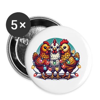 Christmas with funny chickens - Buttons large 2.2''/56 mm (5-pack) - white - Front