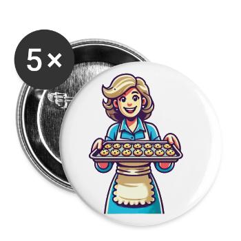 Cheerful baker with fresh biscuits - Buttons large 2.2''/56 mm (5-pack) - white - Front