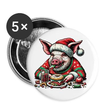 Christmas Pig Gluttony Fun - Buttons large 2.2''/56 mm (5-pack) - white - Front
