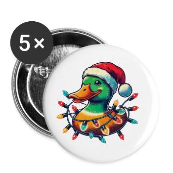 Drôle de canard de Noël avec des lumières - Lot de 5 grands badges (56 mm) - blanc - Devant