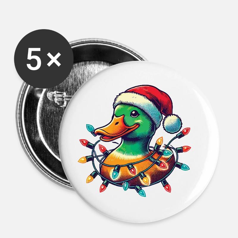 Funny Christmas Duck with Lights - Buttons large 2.2''/56 mm (5-pack) - white