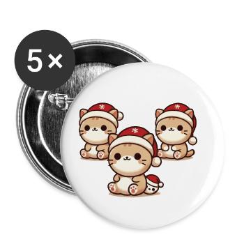 Chats mignons avec des chapeaux de Noël - Lot de 5 grands badges (56 mm) - blanc - Devant