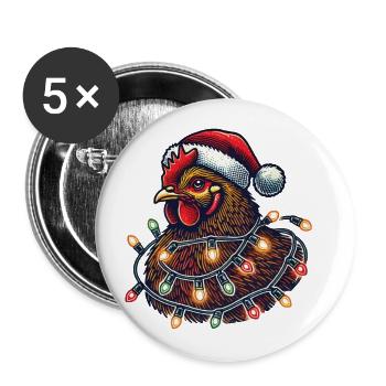 Weihnachtshuhn Mit Lichterkette - Buttons groß 56 mm (5er Pack) - Weiß - Vorne