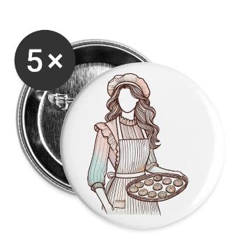 Liebevoller Bäckerin Charm - Buttons groß 56 mm (5er Pack) - Weiß - Vorne