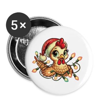Merry Christmas Chicken with Fairy Lights - Buttons large 2.2''/56 mm (5-pack) - white - Front