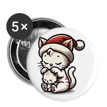 Süße Katzen Weihnachten Mit Mütze - Buttons groß 56 mm (5er Pack) - Weiß - Vorne