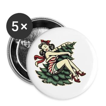 Weihnachten Retro Vintage Stil Pin-Up - Buttons groß 56 mm (5er Pack) - Weiß - Vorne