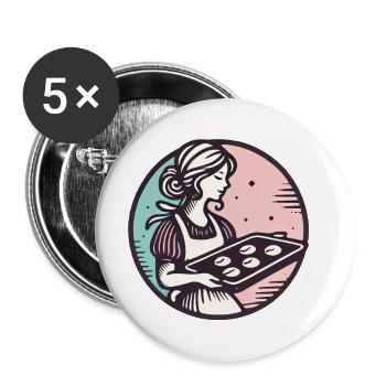 Boulanger vintage avec illustration de biscuits - Lot de 5 grands badges (56 mm) - blanc - Devant