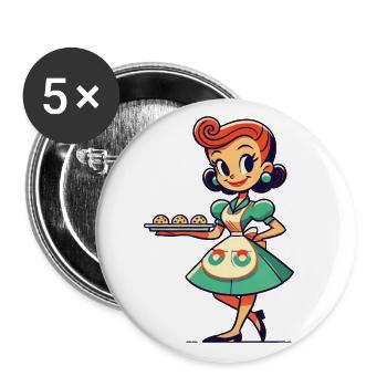 Retro housewife with cookie tray - Buttons large 2.2''/56 mm (5-pack) - white - Front