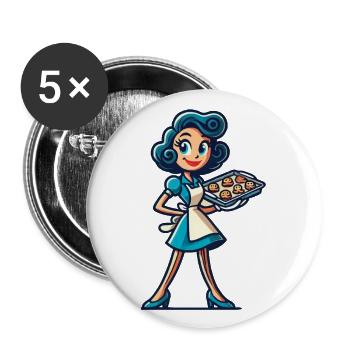 Boulanger joyeux avec plateau à biscuits - Lot de 5 grands badges (56 mm) - blanc - Devant