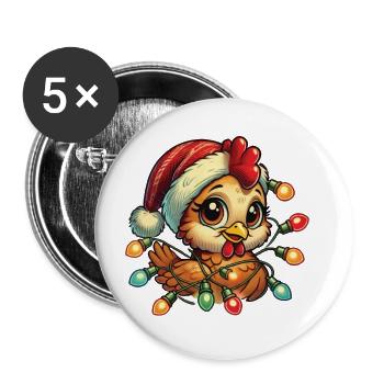 Funny Christmas Chicken with Fairy Lights - Buttons large 2.2''/56 mm (5-pack) - white - Front